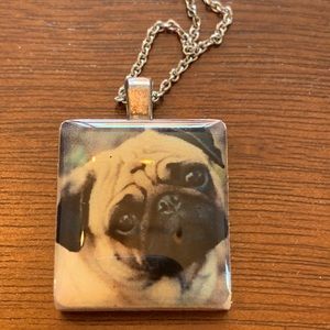 Unique Fun Cute Pug scrabble tile Necklace